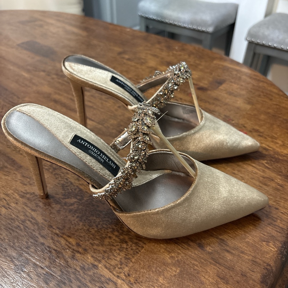 ANTONIO MELANI Metallic Gold Embellished Heels